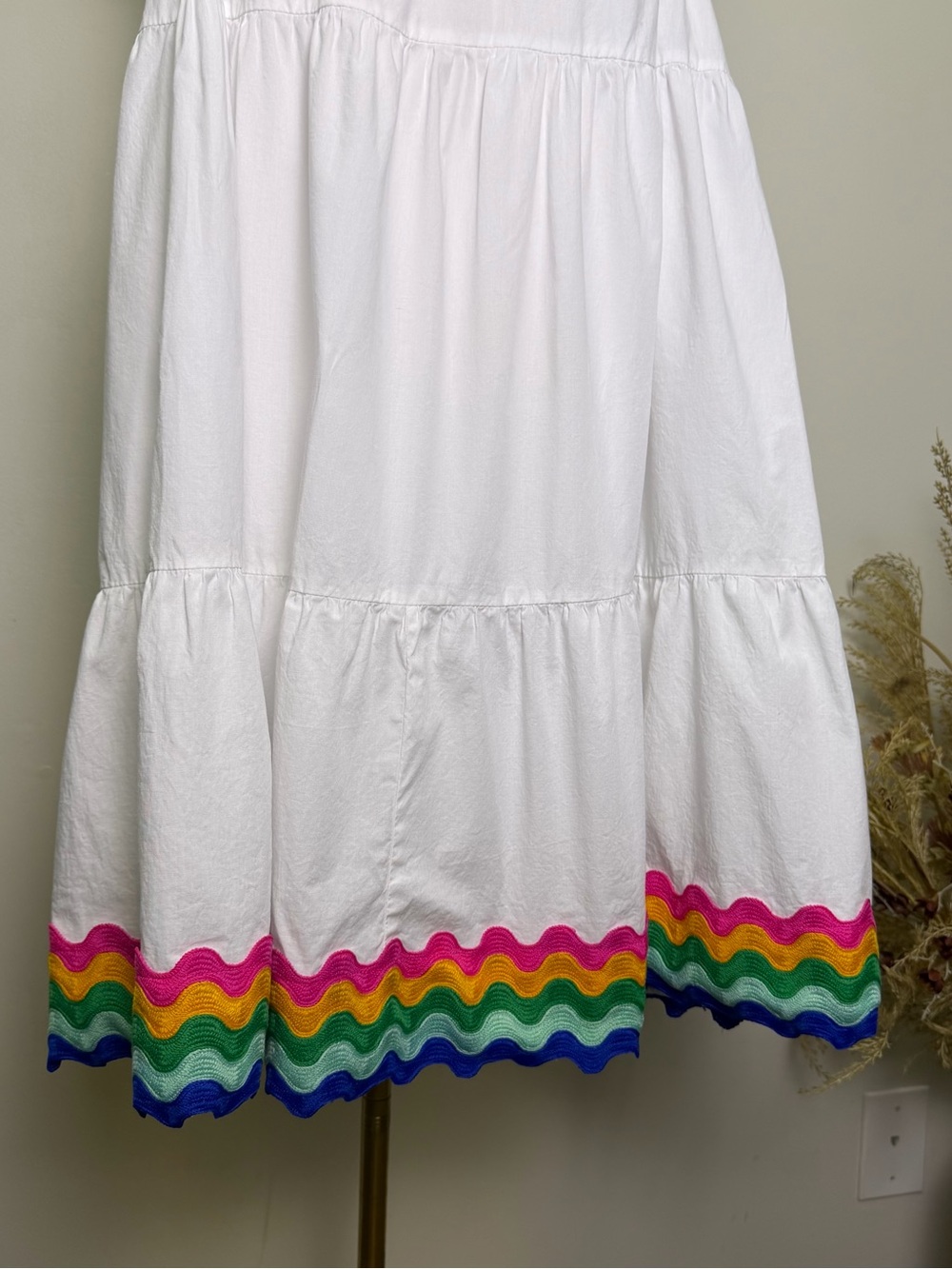 Crown & Ivy Rainbow Ric Rac Trim Tiered Dress Size Large Cotton - Picture 3 of 10
